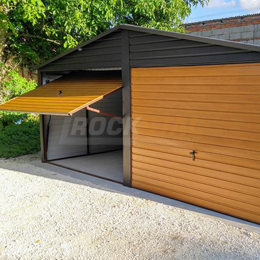 Garaż blaszany 6x6 m - dwa stanowiska - drewnopodobny