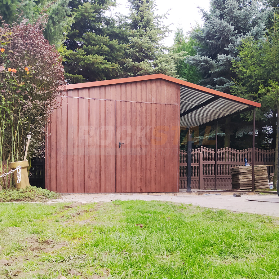 Garaż blaszany dwuspadowy 3x6m + wiata