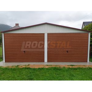 Garaż blaszany 6x6 m + 2 bramy uchylne złoty dąb