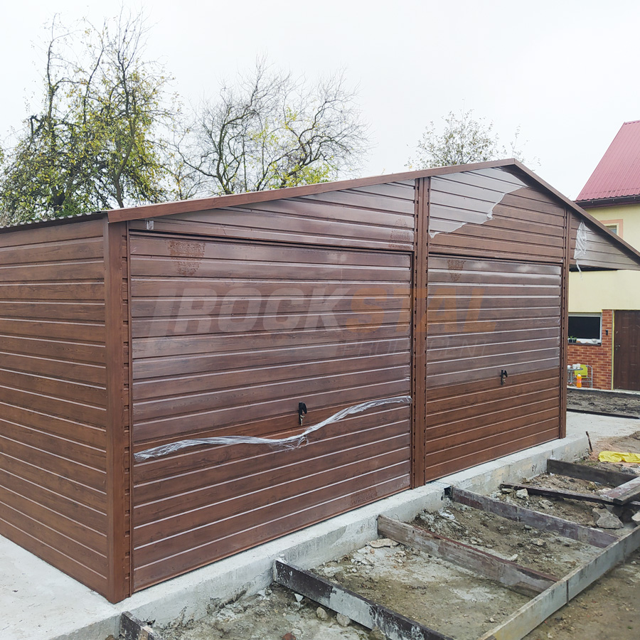 Garaż blaszany drewnopodobny 6x6 m + wiata 3x6 m