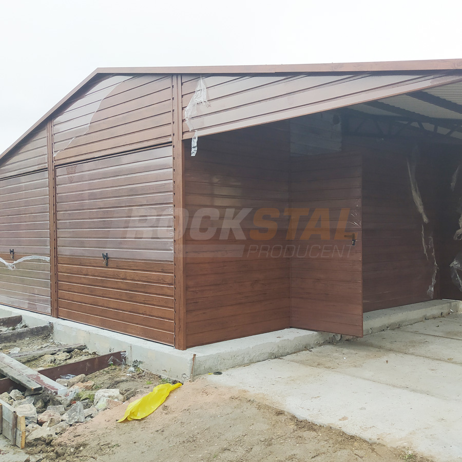 Garaż blaszany drewnopodobny 6x6 m + wiata 3x6 m - obrazek 2