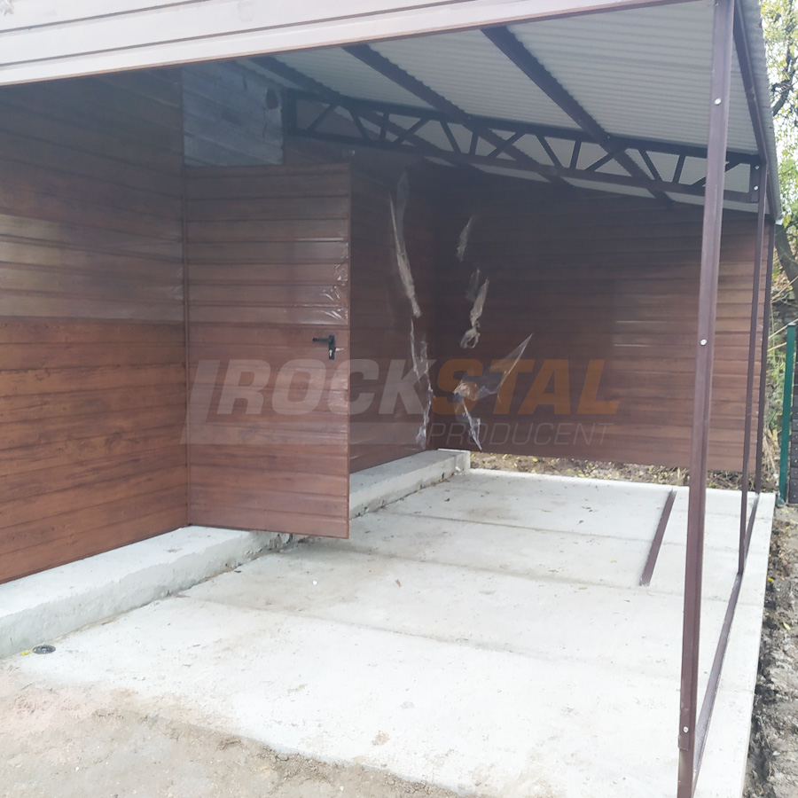 Garaż blaszany drewnopodobny 6x6 m + wiata 3x6 m - obrazek 3