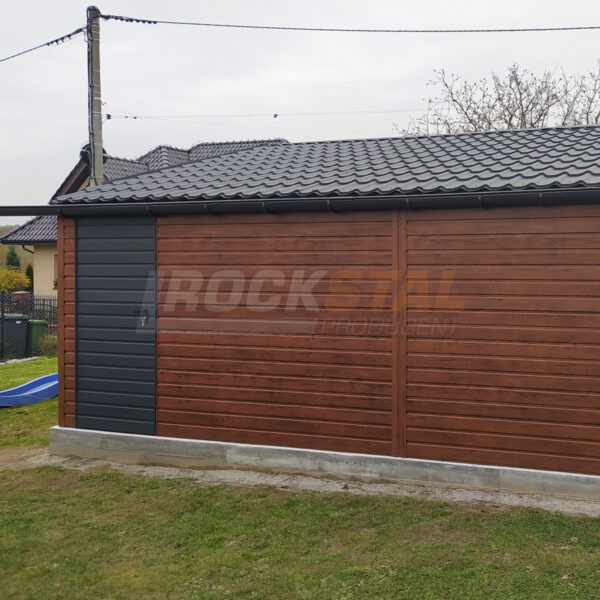 Garaż blaszany drewnopodobny 7,5 x 6 m + bramy uchylne w kolorze antracyt RAL 7016 MAT - obrazek 2