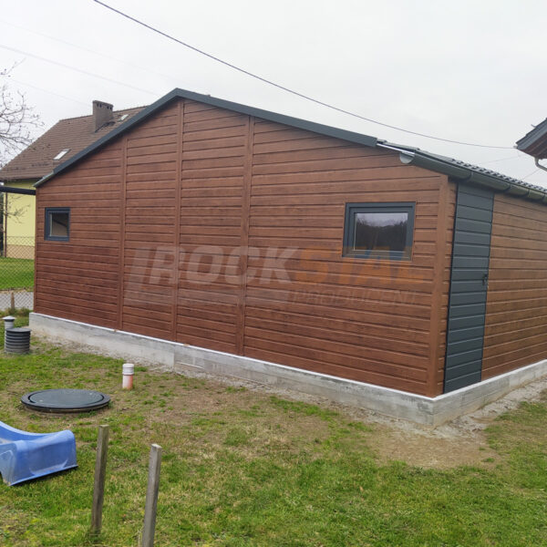 Garaż blaszany drewnopodobny 7,5 x 6 m + bramy uchylne w kolorze antracyt RAL 7016 MAT - obrazek 3
