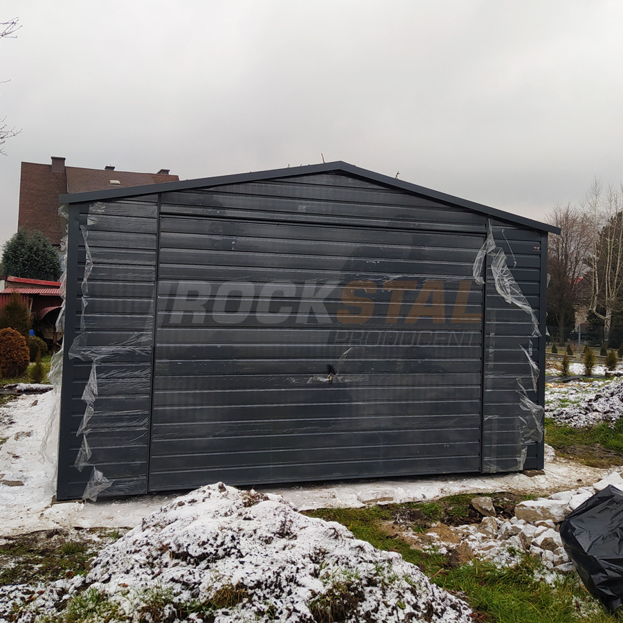 Garaż blaszany 5x6 m - kolor RAL 7016 MAT + dodatkowe drzwi boczne
