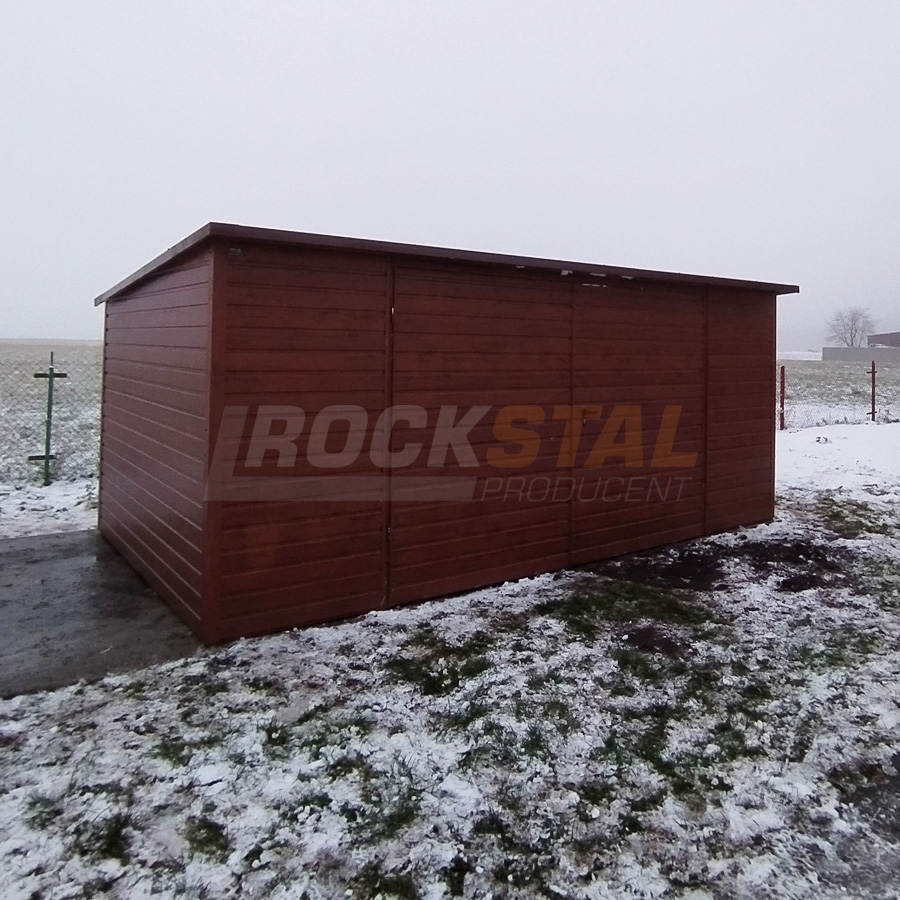 Garaż blaszany drewnopodobny 5x3 m + drzwi dwuskrzydłowe