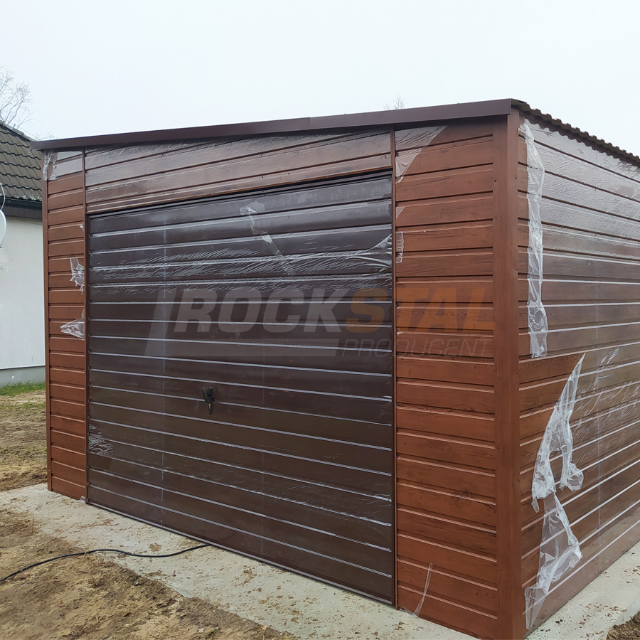 Garaż blaszany drewnopodobny 4x6 m + brama uchylna - obrazek 2