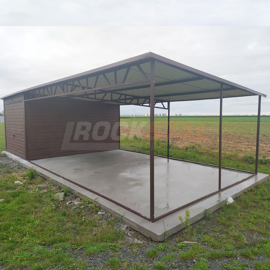 Garaż drewnopodobny orzech 3x6 m + wiata 6x6 m - obrazek 3
