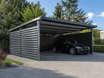 carport stalowy na samochód z zabudową boczną Rock-Stal